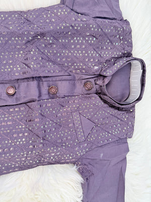 Boys Dusty Lavender Purple Sherwani Style Kurta Pajama with Embroidered Jacket | 3-Piece Indian Outfit- Design B-4060