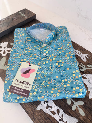 Blue Shade Boy's Cotton Blended Bandhini Style Print Designer Dress - Design BOY-2008