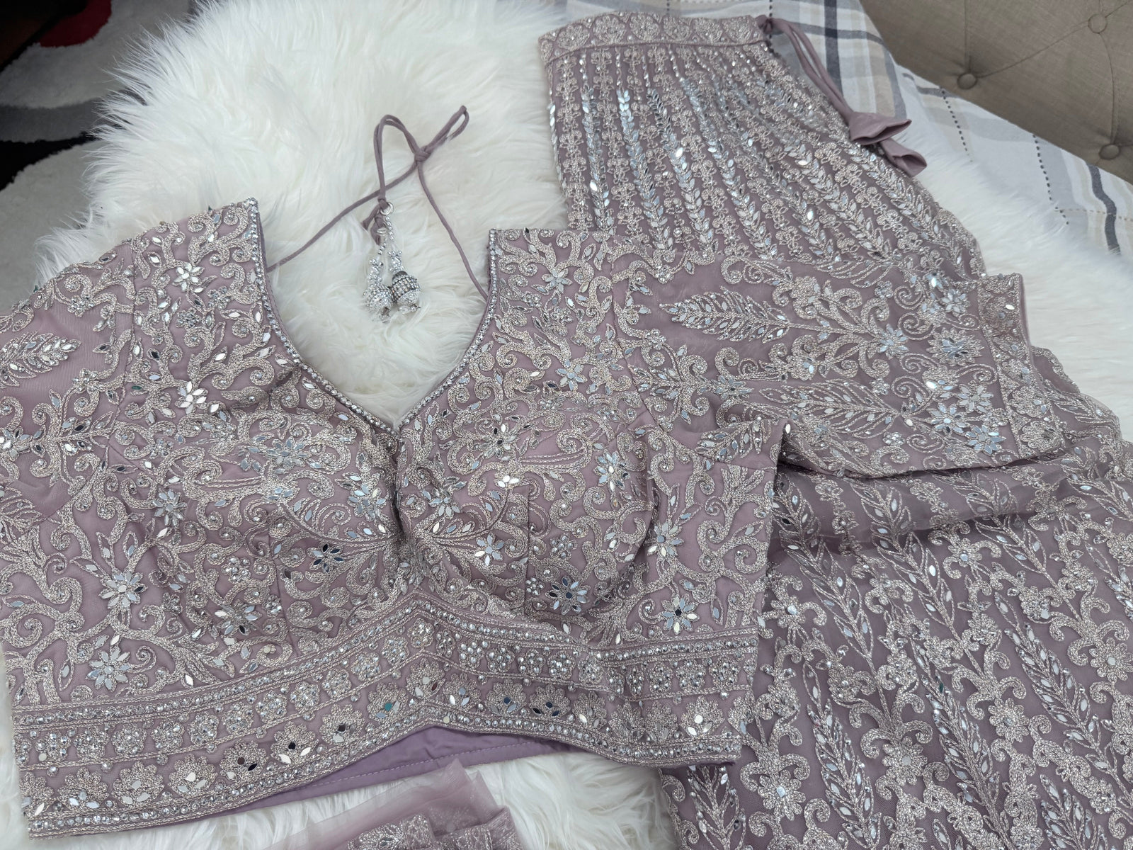 Pastel Purple Lehenga Choli for Women, Lavender Embroidered Indian Wedding Outfit, Sequin Mirror Work Lehenga with Dupatta, LHG-4016