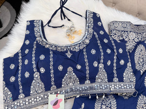 Women’s Designer Lehenga Choli Set with Dupatta | Navy Blue & Rani Pink Silver Zari Jacquard Silk Lehenga | Wedding & Festive Wear, LHG-4021