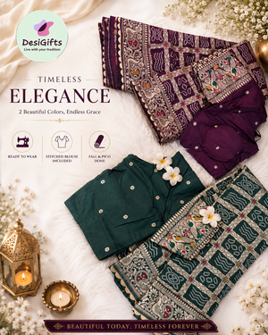 Bandhani Inspired Soft Silk Blend Saree with Matching Blouse, Floral Border & Pallu, Indian Wedding & Festive Sari, 2 Colors, S- 3081