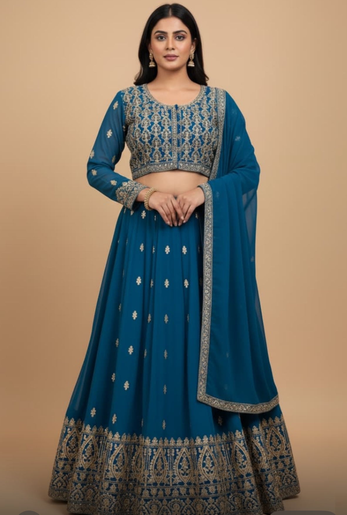 Size XL, Colorful Blue Heavy Embroidery Georgette  Lehenga Choli 3 Pieces Ethnic Wear for Girls, Design LHG - 1971