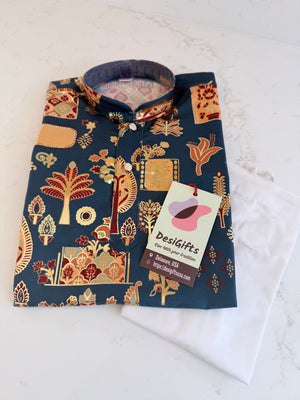 Blue Shade Boy's Cotton Blended with Print Designer Dress - Design BOY-2007