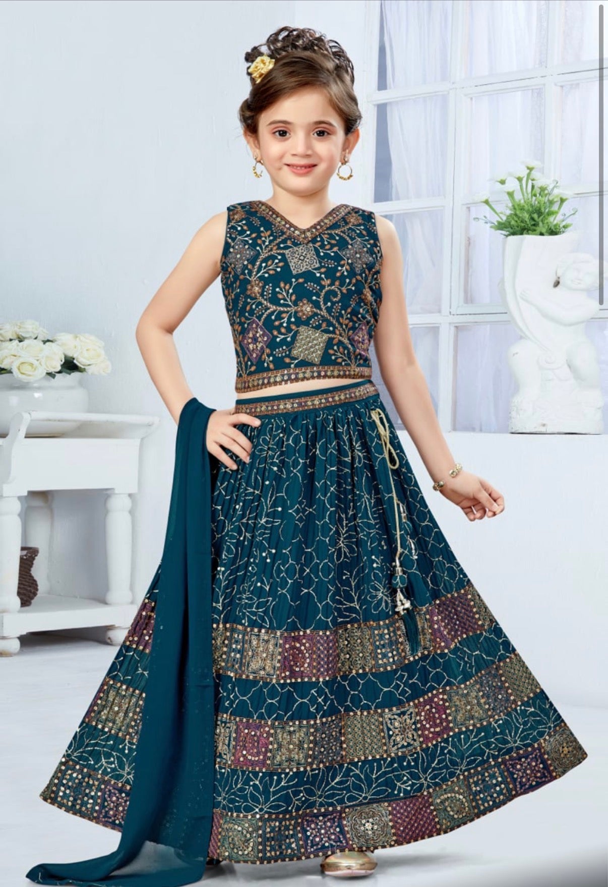 Embroidered with Sequins Lehenga Choli for Girls – Indian Traditional Festive, Wedding & Celebration Wear, Design GRL - 1986