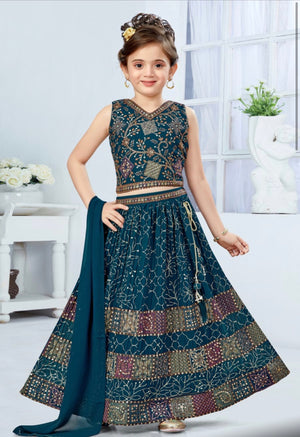 Embroidered with Sequins Lehenga Choli for Girls – Indian Traditional Festive, Wedding & Celebration Wear, Design GRL - 1986
