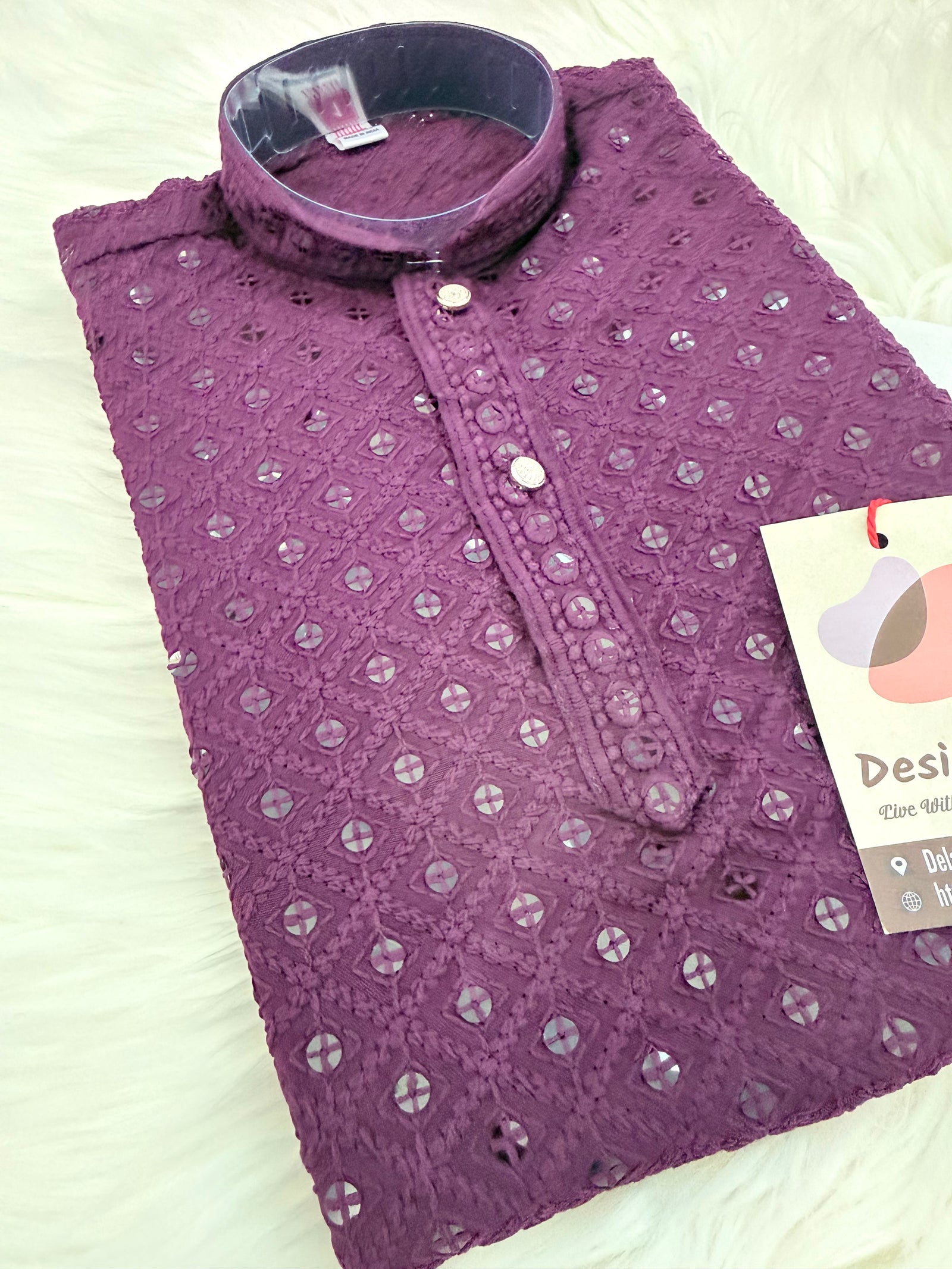 Boy Kurta Pajama with Sequins Work in Purple Shade- BOY-2017