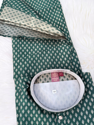 Pine Green with Subtle Gold Motifs Kurta with Beige Trouser, 2 Piece Jacquard Silk Kurta Pajama Set, Man -2047