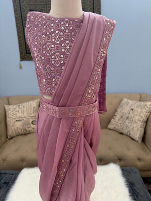 Readymade Saree  in Pastel Pink Shade for Girls with sequins Blouse, Indian Ethnic Outfit, GRL -1899