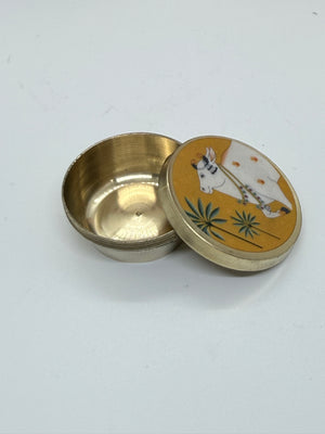 Brass Dibbi Box with Decorative Cow Artwork, 1" x 1.8" Size | Traditional Pooja Kumkum, Haldi & Sindoor Container, BB- 3048