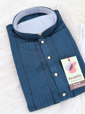 Men’s Teal Shade Sequins Embroidered Kurta Pajama Set – Indian Wedding & Partywear Traditional 2PC Outfit, Size 58 , 5XL, KP-2025