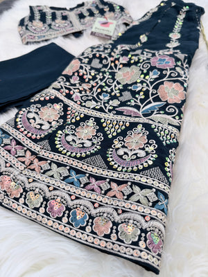 Navy Shade Embroidered with Sequins Lehenga Choli for Girls – Indian Traditional Festive, Wedding & Celebration Wear, Design GRL - 1988