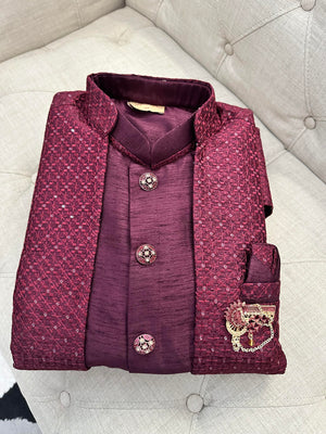Luxurious Stylish 3 Piece Kurta Pajama with Long Jacket with Sequens Work-Cotton Silk. MAN# 1178