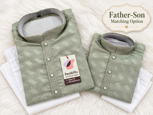 Father & Son Matching option in Dusty Sage Green Kurta Pajama Set | Geometric Jacquard Kurta with Pants | Indian Wedding & Festive Wear, DM-4030