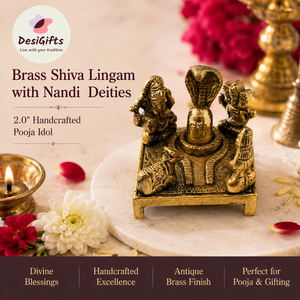 Brass Shiva Lingam with Nandi & Deities | 2.0" Handcrafted Pooja Idol | Traditional Shivling Murti for Home & Office: SPM - 3043