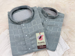 Father & Son Matching option in Dusty Ice Blue Kurta Pajama Set | Geometric Jacquard Kurta with Pants | Indian Wedding & Festive Wear, DM-4029