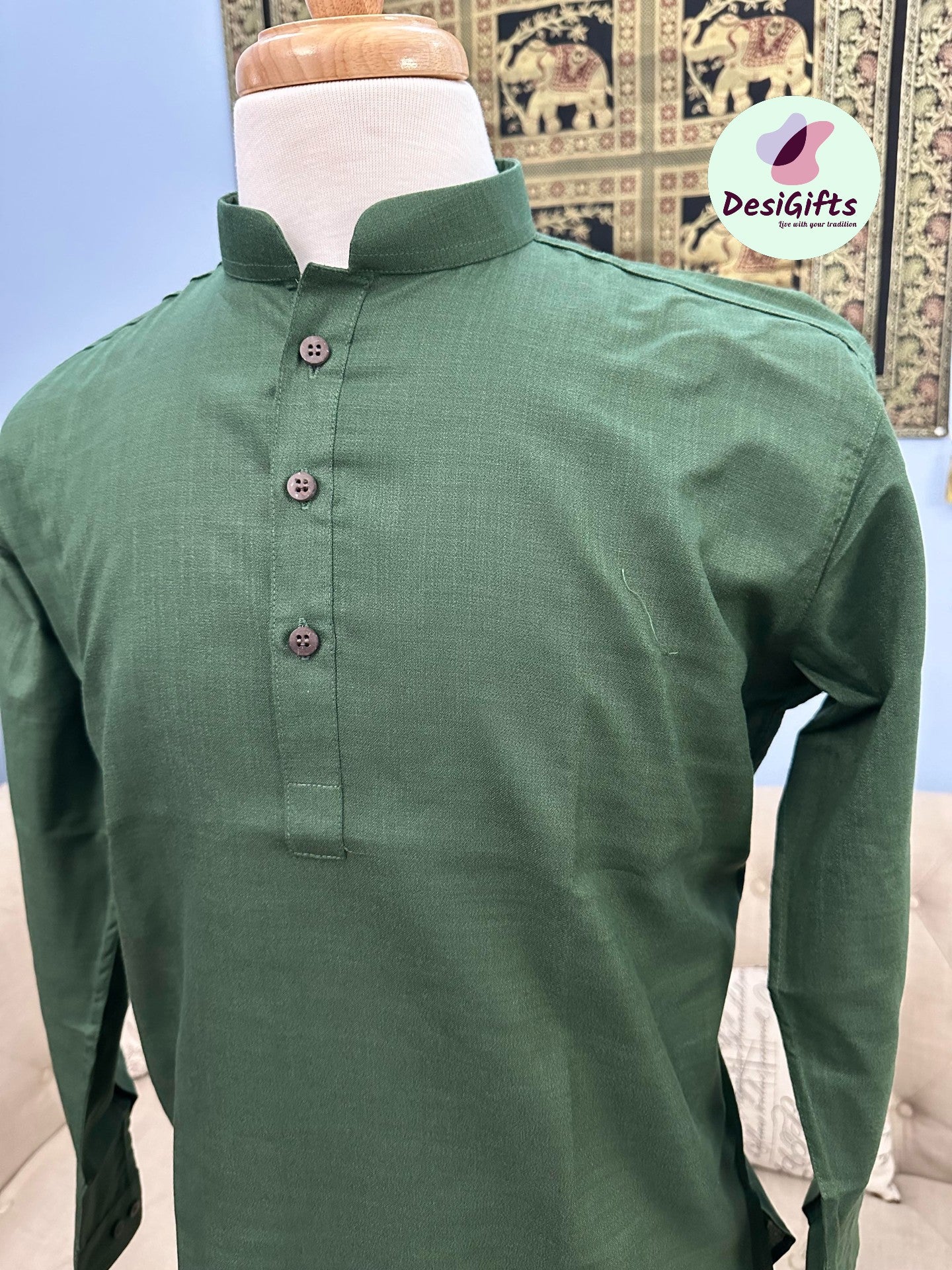 Basil Green Shade Soft Cotton Short Informal Kurta -Design SK - 1185