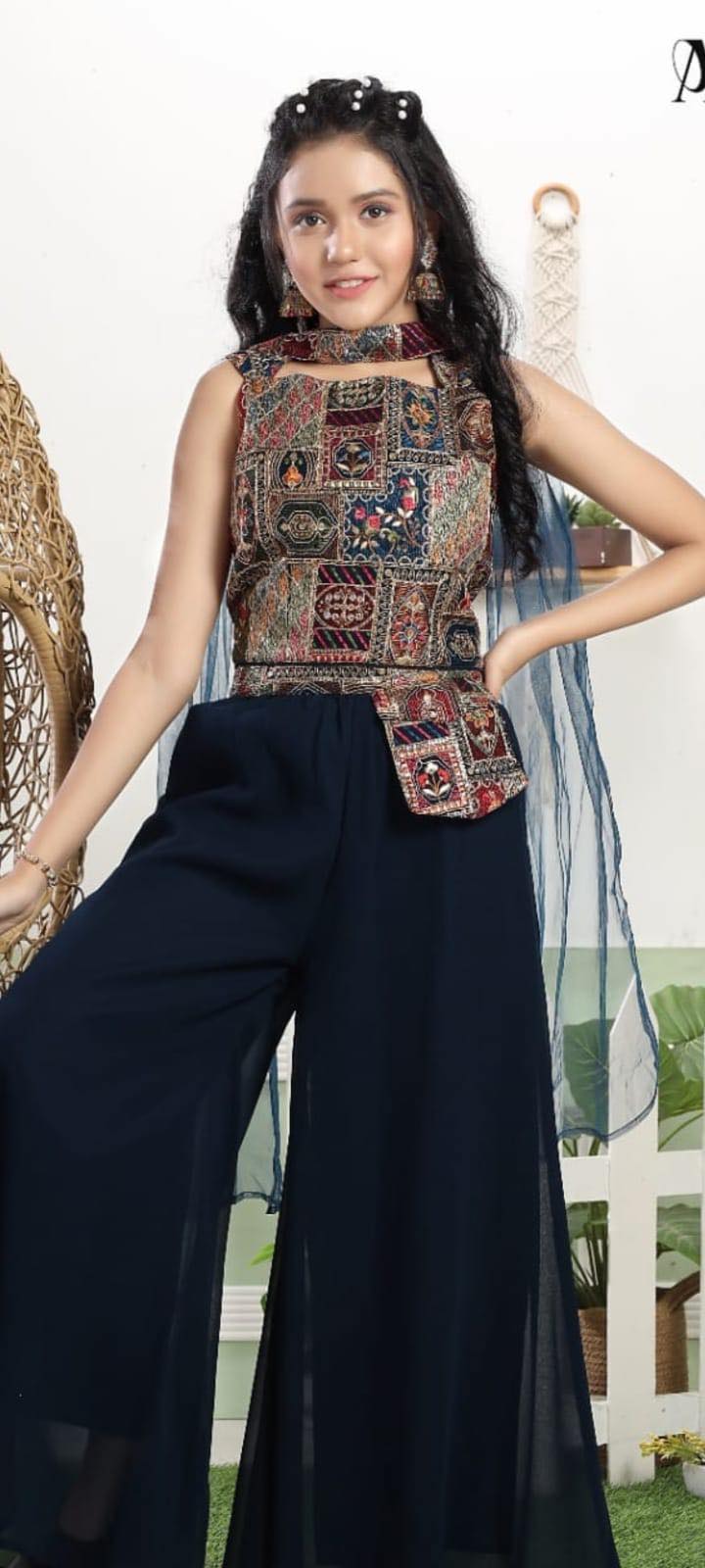 Contemporary Georgette Embroidered Top with Sharara Suit Dress for Girl, GRL #1251