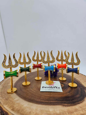 3.5" Trishul Trident For Temple Pooja Ghar, Office Mandir, Shiva Metallic Trident,  S5M-1096B