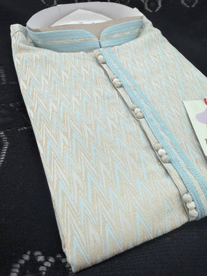 Pastel Blue with Beige accents Jacquard Silk Kurta Pajama Set | Festive Kurta Pant Style Pajama, Man -3057