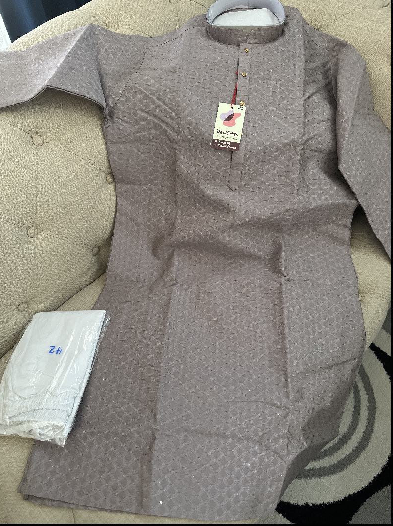 Soft Brown Metallic Shade Jacquard Silk 2 Piece Kurta Pajama Set, Father & Son's Outfit, DM -1232