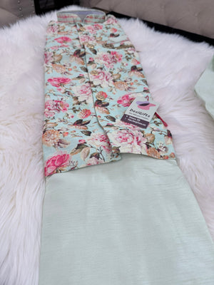 Light Green Kurta Pajama with Floral Jacket | Ethnic men's Wear for Indian Weddings & Festivals | Premium Silk 3-Piece Kurta Set| KPJ-2053A