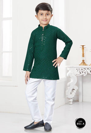 Boy Kurta Pajama with Sequins Work in Green Shade- BOY-2018