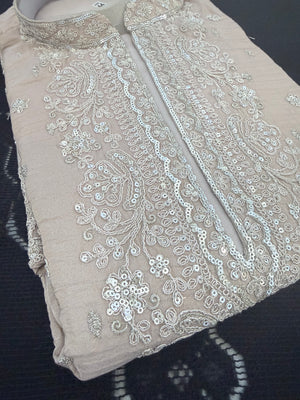 Men’s Dusty Rose-Muted Peach-Pink Embroidered Kurta with with Parallel Pants | Textured Silk Blend Wedding Kurta Pajama Set | Festive Indian Ethnic Wear, KP - 4045