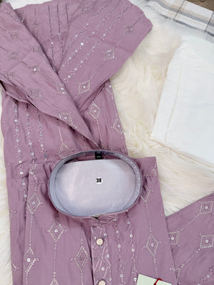Men’s Onion Shade Embroidered Kurta Pajama Set with Sequins Work, Indian Ethnic Wear for Wedding & Festival, KPS-3012