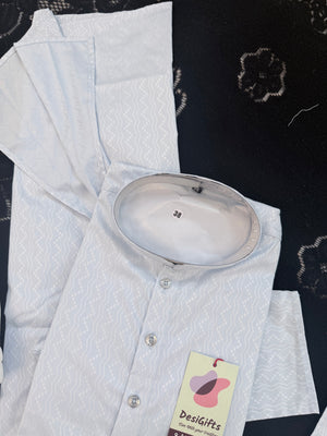 Men's and Boys' Soft Cotton Silk Kurta Pajama Set - Sky Blue Indian Festive Wear, Matching Traditional Outfit, DM-3021