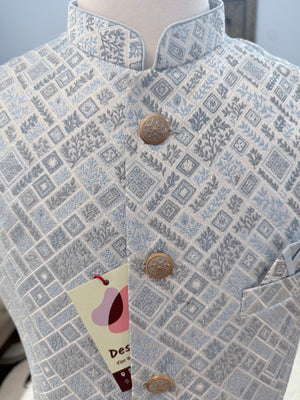 Men’s Pastel/Ice BluePink Nehru Jacket – Self Woven Silk Indian Sadri, Festive Wedding Waistcoat, Ethnic Modi Jacket for Men, J-3089