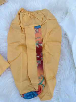 Boys Yellow Kurta Pajama Set with Floral Jacket | Dhoti and Trouser Pant Option | Indian Wedding Festive Ethnic Wear for Kids, B-4049