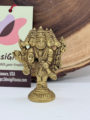 3" Brass Hanuman ji Idol – Blessing Pose | Panchmukhi Pose, Brass Finish | Home Temple, BBM- 922