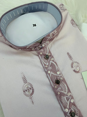 Men’s Dusty Rose Ombré Embroidered Kurta Pajama Set | Mauve Pink Indian Wedding Outfit with Trouser Pants | KP-4066
