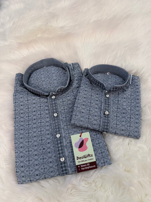 Gray Chikankari Rayon with Sequins 2 Piece Kurta Pajama Set, Father or Son's Outfit, DM -1981