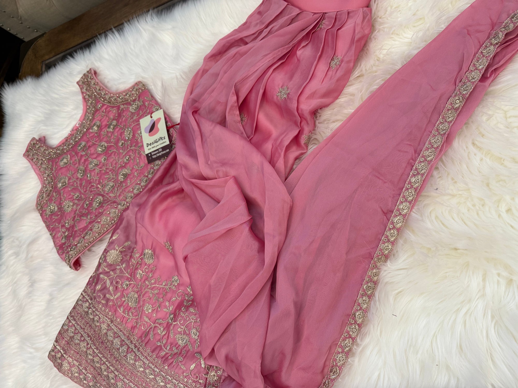 Pink Shade Lehnga Choli in Sari Style, Half Sari, , Indian traditional festive outfit for Princess, Girl Design GRL - 1957