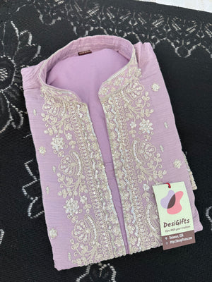 Men’s Pastel Purple Embroidered Kurta with with Parallel Pants | Textured Silk Blend Wedding Kurta Pajama Set | Festive Indian Ethnic Wear, KP - 4047