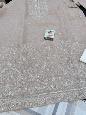 Men’s Dusty Rose-Muted Peach-Pink Embroidered Kurta with with Parallel Pants | Textured Silk Blend Wedding Kurta Pajama Set | Festive Indian Ethnic Wear, KP - 4045