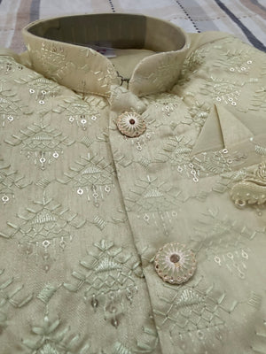 Pista Green Shade 3 Piece Boy's Cotton  Silk Ethnic Kurta with Jacket and Pajama- Design B-2027