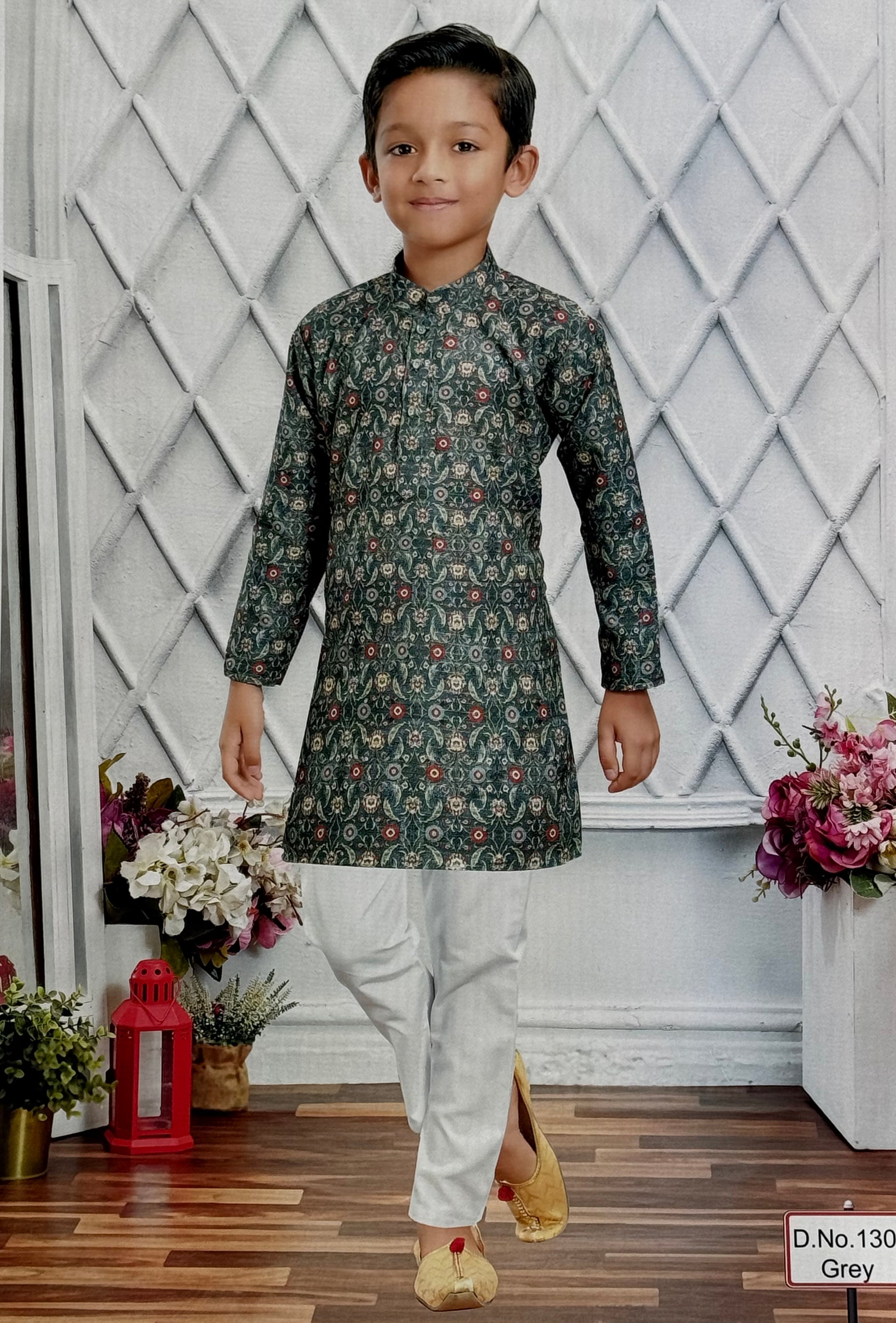 Gray Multi Shade Boy's Soft Cotton Blended Designer Dress