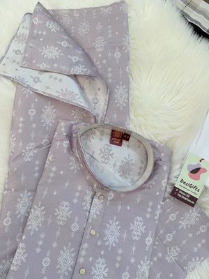 Pastel Purple Jacquard Silk Kurta Pajama Set with Off White Self woven work for Men, KPS-3026