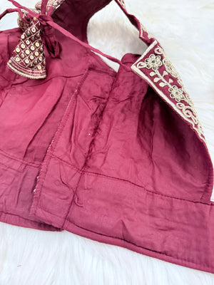 Heavy Zari, Sequence work Stitched Designer Saree Blouse in Soft Roman Silk, Design BLS-2039