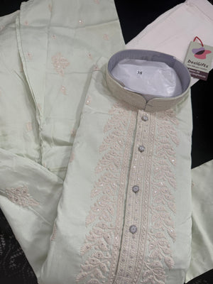 Ethnic Kurta Pajama Set for Men with Classic Embroidery on Neck & Placket – Festive Wedding Kurta Pant Outfit | KP-2064