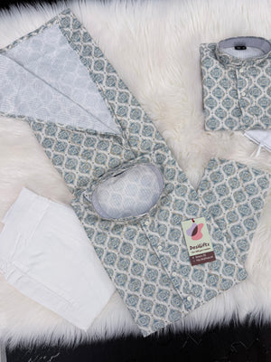 Teal Shade 2-Piece Kurta Pajama Set – Father & Son Outfit | Premium Cotton Jacquard with Zari & Sequin Detailing, DM-2044