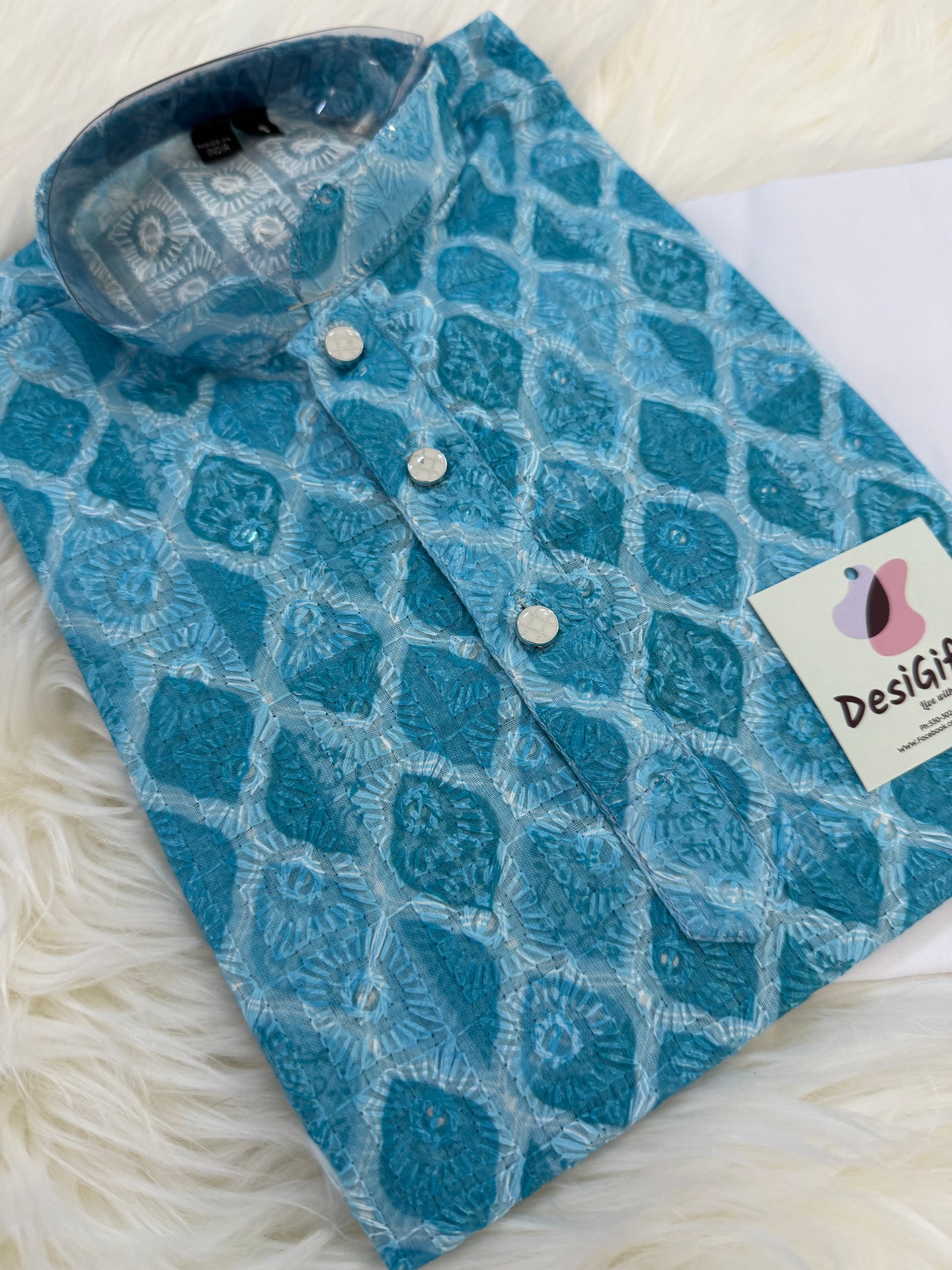 Blue Shade Boy's Cotton Blended Self Designer Dress - Design BOY-1728