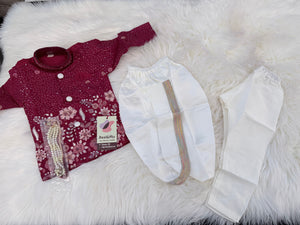 Baby Boy Maroon Embroidered Kurta Set with Dhoti and Pajama | Traditional Indian Ethnic Outfit, Wedding & Festive Wear | Sizes 002,  B-4061