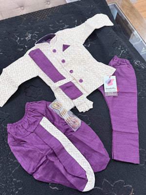 Boys 3 Piece Silk Blend Indian Dress Set with Sparkly Jacket, Dhoti & Pajama – Ethnic Wedding and Festive Outfit B-2018