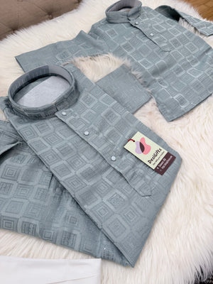Father & Son Matching option in Dusty Ice Blue Kurta Pajama Set | Geometric Jacquard Kurta with Pants | Indian Wedding & Festive Wear, DM-4029