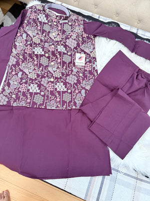 Stylish Men’s 3-Piece Plum Purple Shade Kurta Pajama with Embroidered Sequins Jacket, Silk Ethnic Wear for Wedding & Festive, KPJ-4052