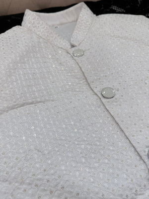 Men’s White Embroidered Jacket with Sequins – Premium Ethnic Waistcoat Sadri, J-2084