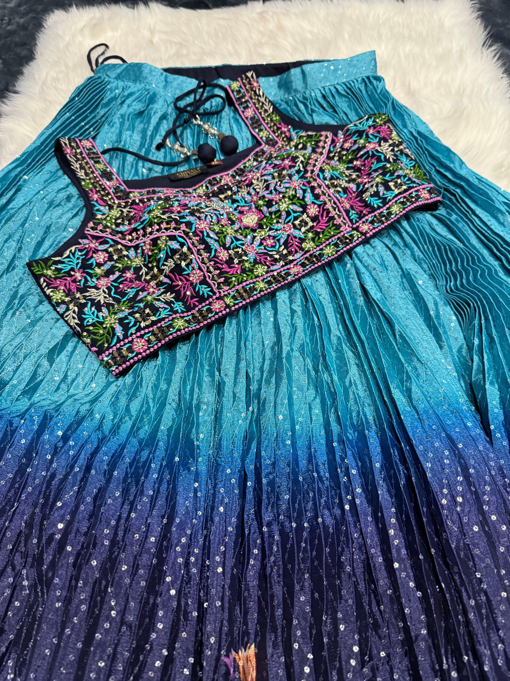 Beutiful Blue Heavy Embroidery & Sequins Lehenga Choli 3 Pieces Ethnic Wear for Girls, Design LHG - 1877